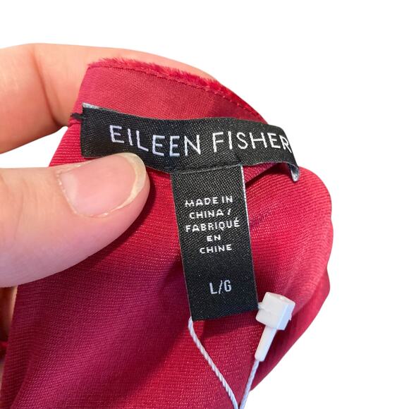 NWT Eileen Fisher The System Ruby Red Silk Velvet Knee Length Dress Size Large - Picture 6 of 16